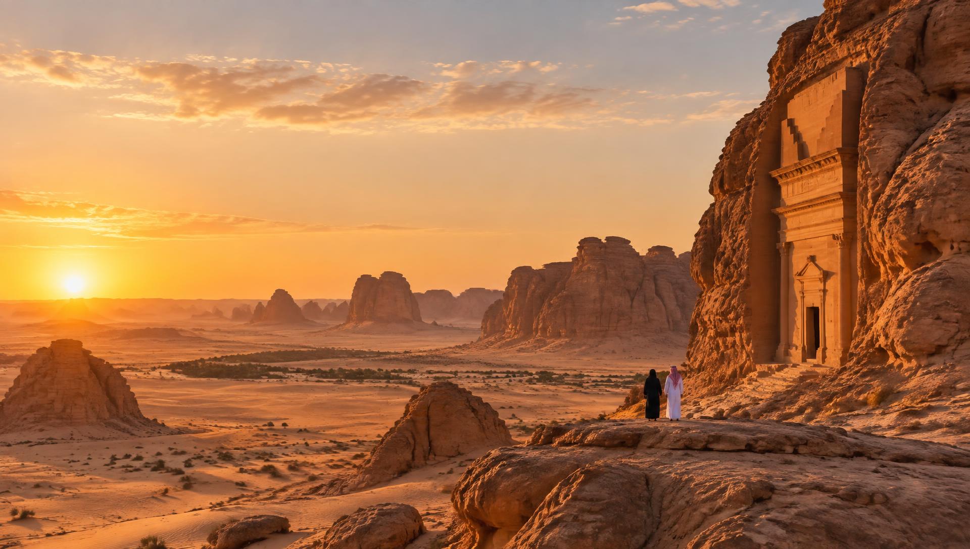 AlUla sandstone landscape at sunset in Saudi Arabia